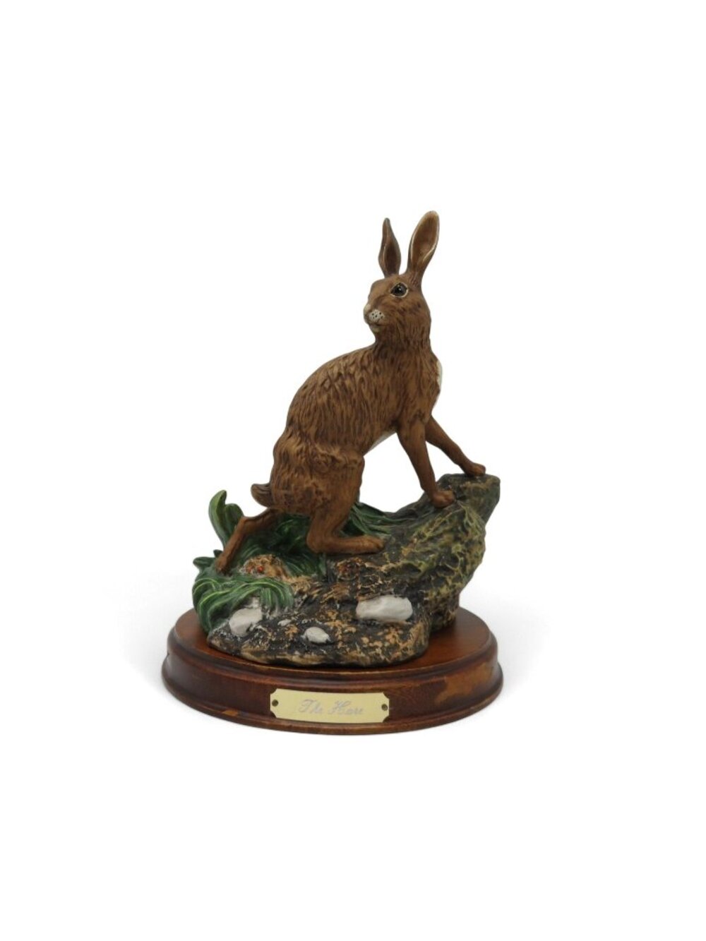 Royal Doulton Hare DA6 Wildlife Figurine 1989 Porcelain & Wood Base 8"